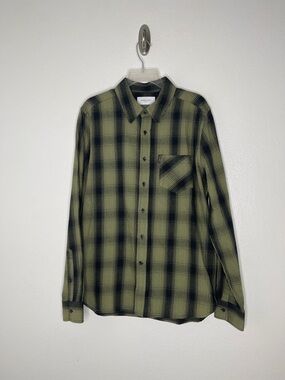 Ovadia & Sons Green Black Plaid Long Sleeve Cotton Shirt Size Medium